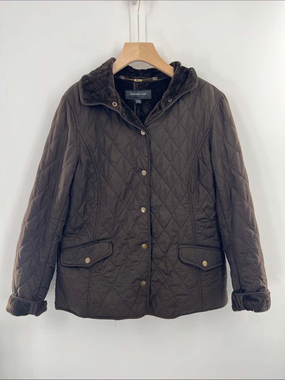 Jones New York Chocolate Brown Quilted fleece lined Riding Jacket